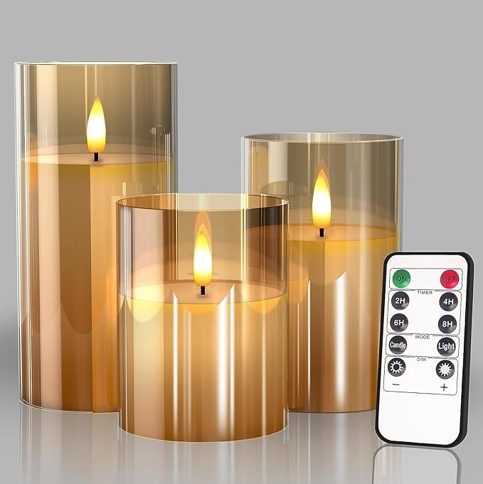 GTTFAE Glass Gold Real Wax LED Candles Flickering with Remote 7 gfh