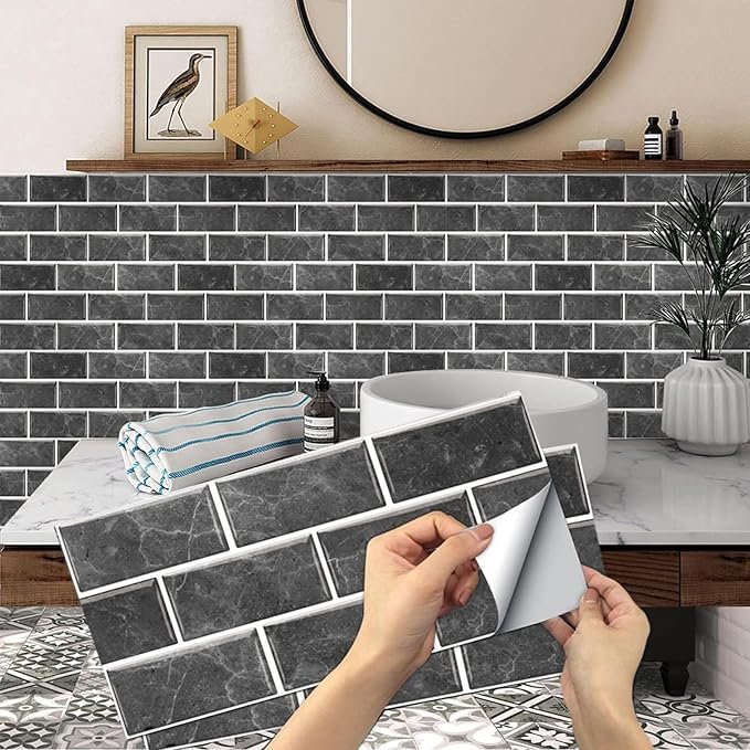 24 Sheets Black Tile Stickers – Peel & Stick Vinyl Backsplash Tiles 3 dsf